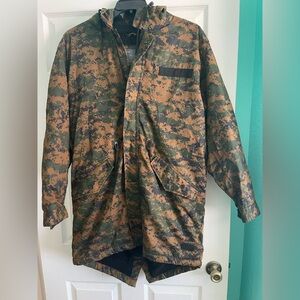 Zara Man Denim Camouflage Print Parka with Sherpa Lining Men’s Size Medium